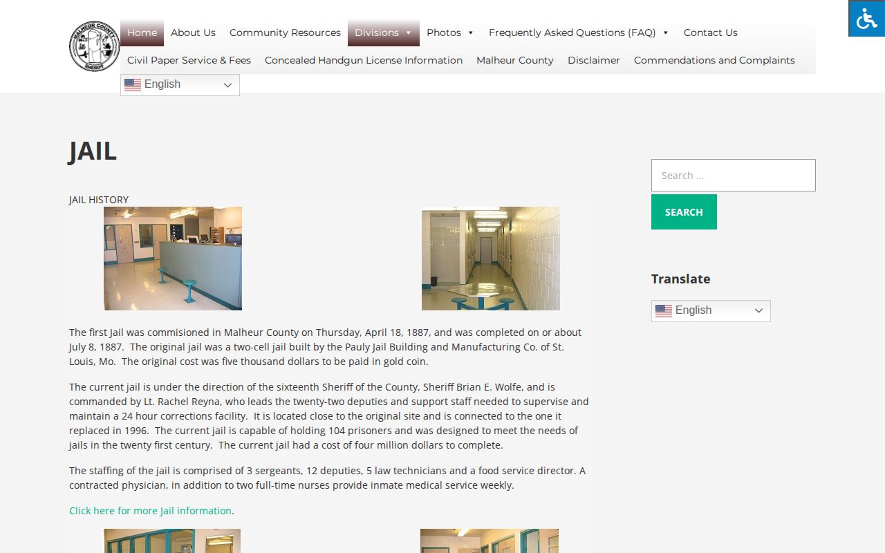 Malheur County jail history page for local booking record context