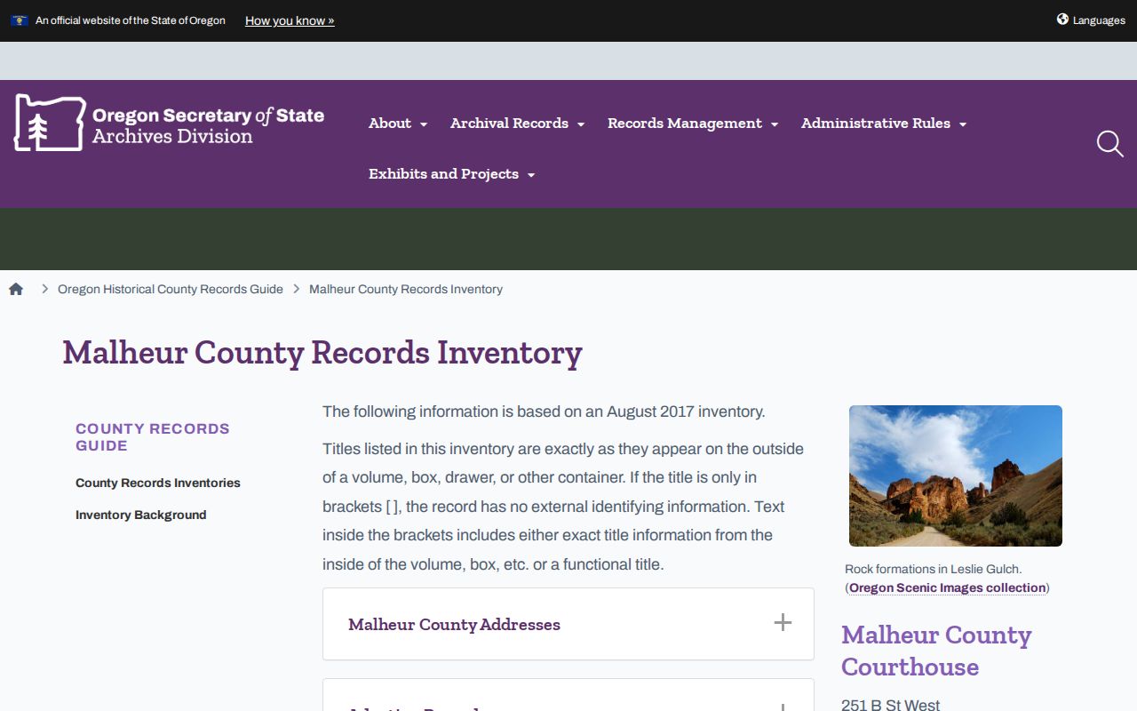 Malheur County historical prisoner register inventory for archival booking record research